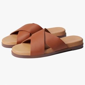 Women's Percy Crisscross Slides in English saddle leather, sz 9